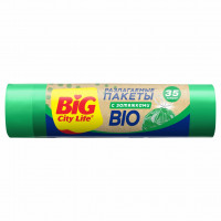 Bio Разлагаемые Пакеты для мусора с затяжками HD 35л*15шт зеленые